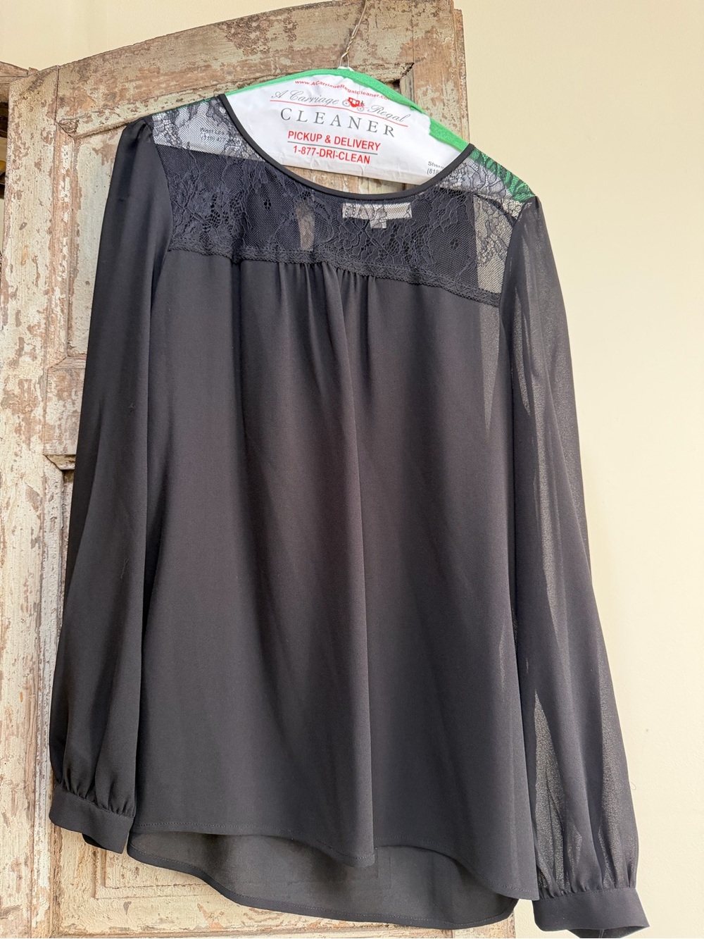 LOFT Black Lace Yoke Long-Sleeve Blouse